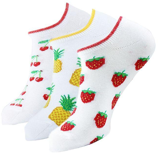 Sam Socks Set Of 3 Ankle Fruits Pattern Socks Women White