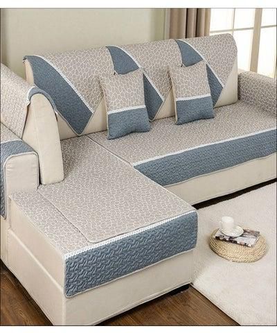 Geometric Block Pattern Sofa Slipcovers Beige/Blue