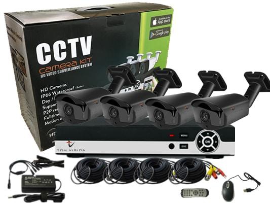 Tomvision - 4Channel AHD 5in1 DVR Camera complete Kit 2.0MP/1080P CCTV Surveillance Recording System Kit 4CH Bullet IP66 Waterproof Clean Night Vision Camera Alarm System Home Security