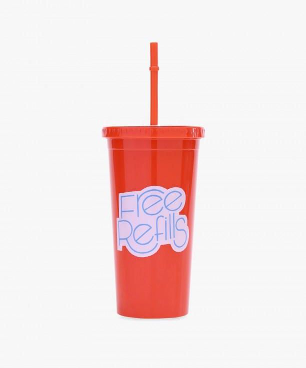 Red Free Refills Tumbler With Straw