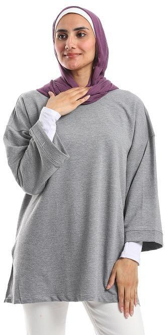 M Sou Three Quarter Sleeves Slip On Sweatshirt - Stone Grey