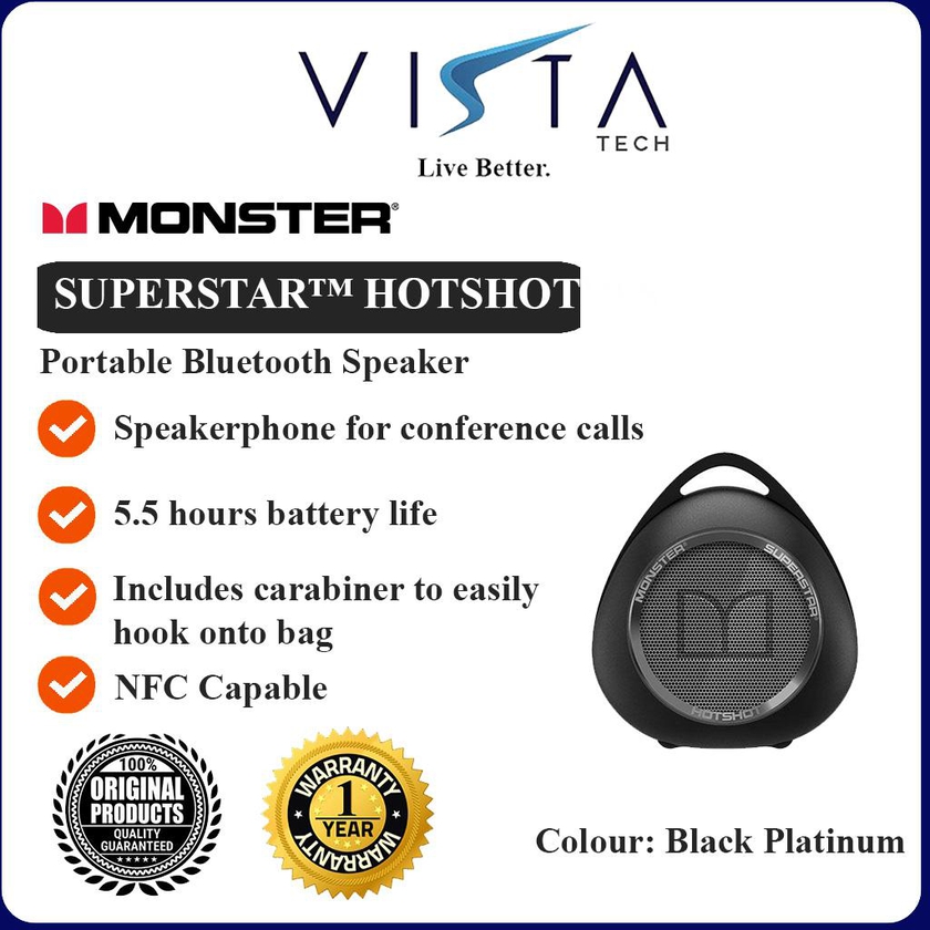 Monster Superstar Hotshot Bluetooth Speaker (Black Platinum)