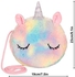 Dacitiery 2 Pcs Furry Unicorn Shoulder Bag, Round Cartoon Unicorn Furry Purse for Cute Shoulder Bag, Key Cards, Earphone Fluffy Bag Adorable Princess Gift for Toddler Kids Teens Girls, Rainbow