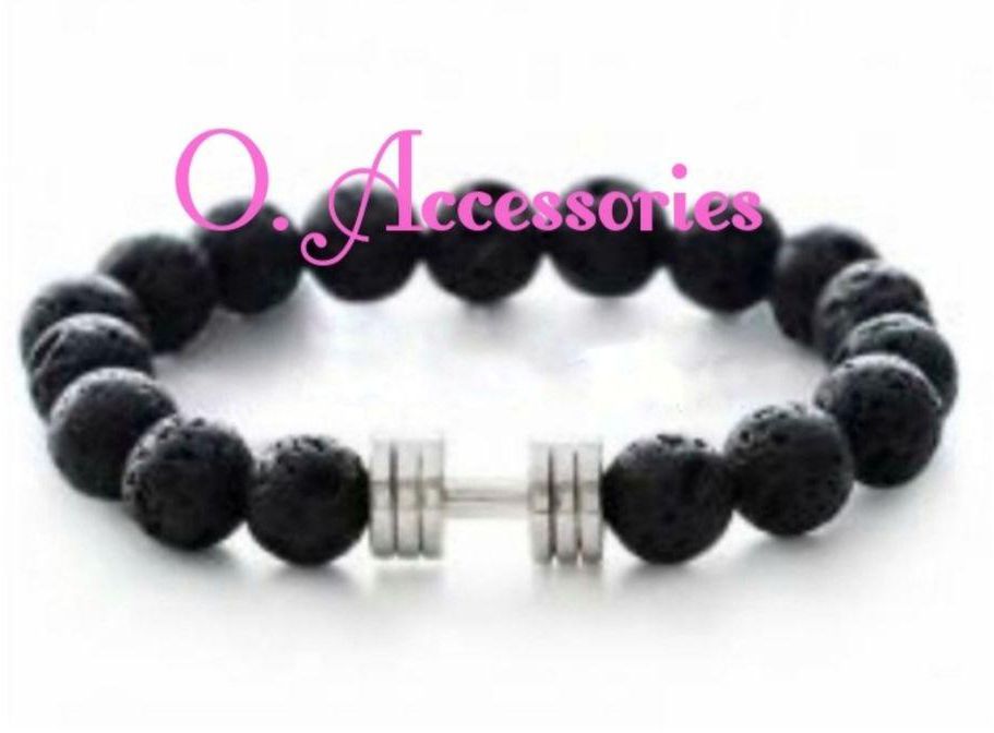 O Accessories Bracelet Lava Stones _silver Damble_black