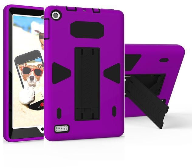 Sunsky For Amazon Kindle Fire 7 (2017) PC+Silicone Shockproof Protective Back Cover Case With Holder (Black + Purple)