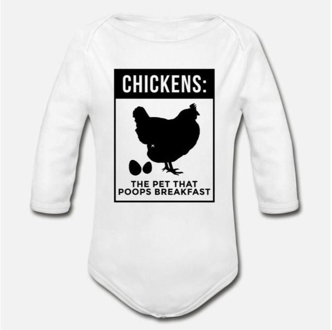 Chickens The Pet That Poops Breakfast Organic Long Sleeve Baby Bodysuit