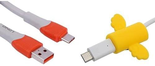 Ldnio LS601 TYPE-C Mobile Phone Cable - White + Silicone Cable Protector With Wings Design For Your Charging Cord - Yellow