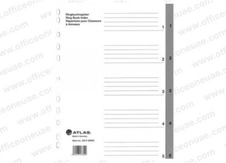 Atlas Divider Plastic PVC Grey A4, with numbers 1- 5