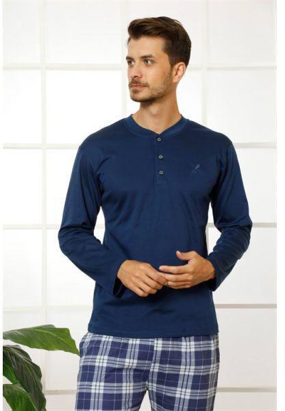 Men's Long Sleeves Pocket Cotton Pajama Set