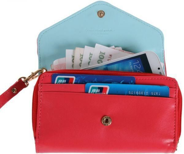 Crown Envelope Leather Case Purse Wallet (Red)
