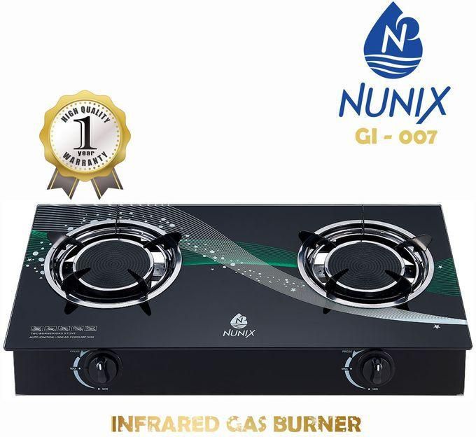 Nunix Quality Glass Top & Infrared Two Burner Gas Cooker Stove