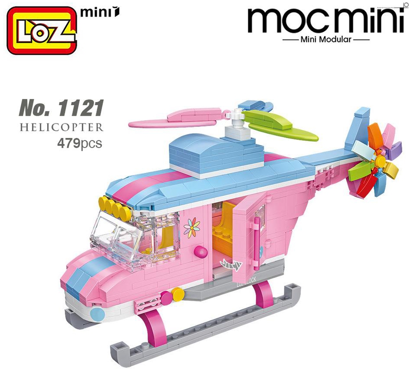 LOZ 1121 Mini Pink Helicopter Vehicle Nano Diamond Creative Brick 479pcs