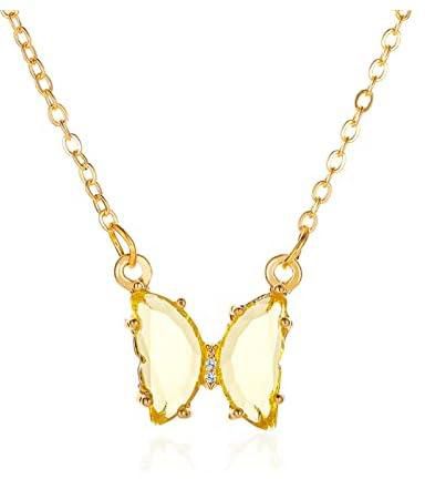 Jancosta Butterfly Jewelry Necklace for Women Girls 14K Gold Plated, Dainty Thin Chain Cute Charm Crystal Pendant Necklace