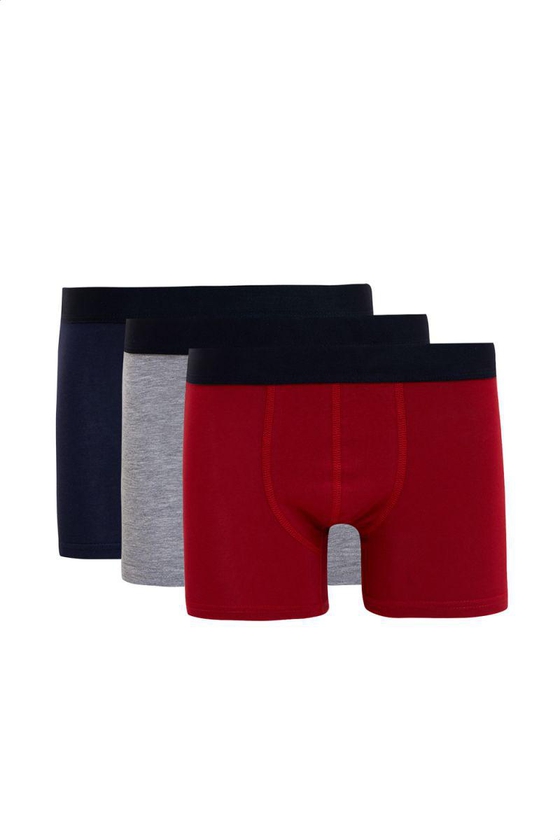 Defacto Contrast Elastic Waistband Basic Boxer Briefs Set for Men, 3 Pieces - Multi Color, L