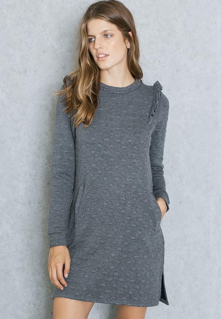 Ruffle Textured Sweatshirt Dress