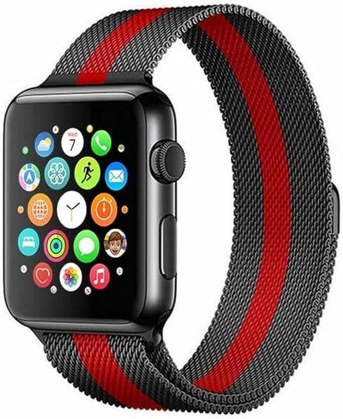 Compatible With Apple Watch Band 42/44/45/49 Ultra, Stainless Steel Mesh Strap With Magnetic Clasp For Men Women Series 8/7/6/SE/5/4/3/2/1 (Black & Red)