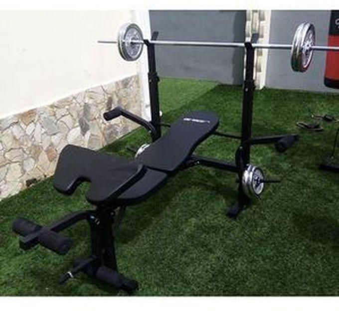 American Fitness Weight Lifting Bench With 50kg Weight And Chromed Bar