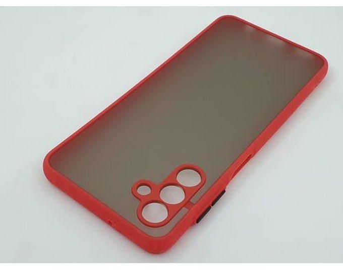 جراب مفحم بظهر شبه شفاف وازرار ملونة لهاتف سامسونج جالاكسي ايه زيرو 4 اس - احمر Samsung Galaxy A04s