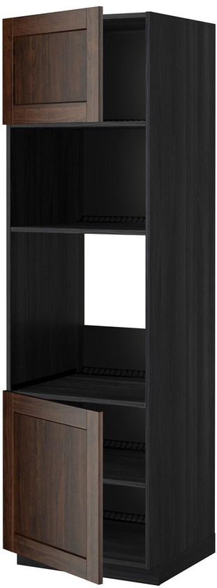 METOD Hi cb f oven/micro w 2 drs/shelves, black, Edserum brown, 60x60x200 cm