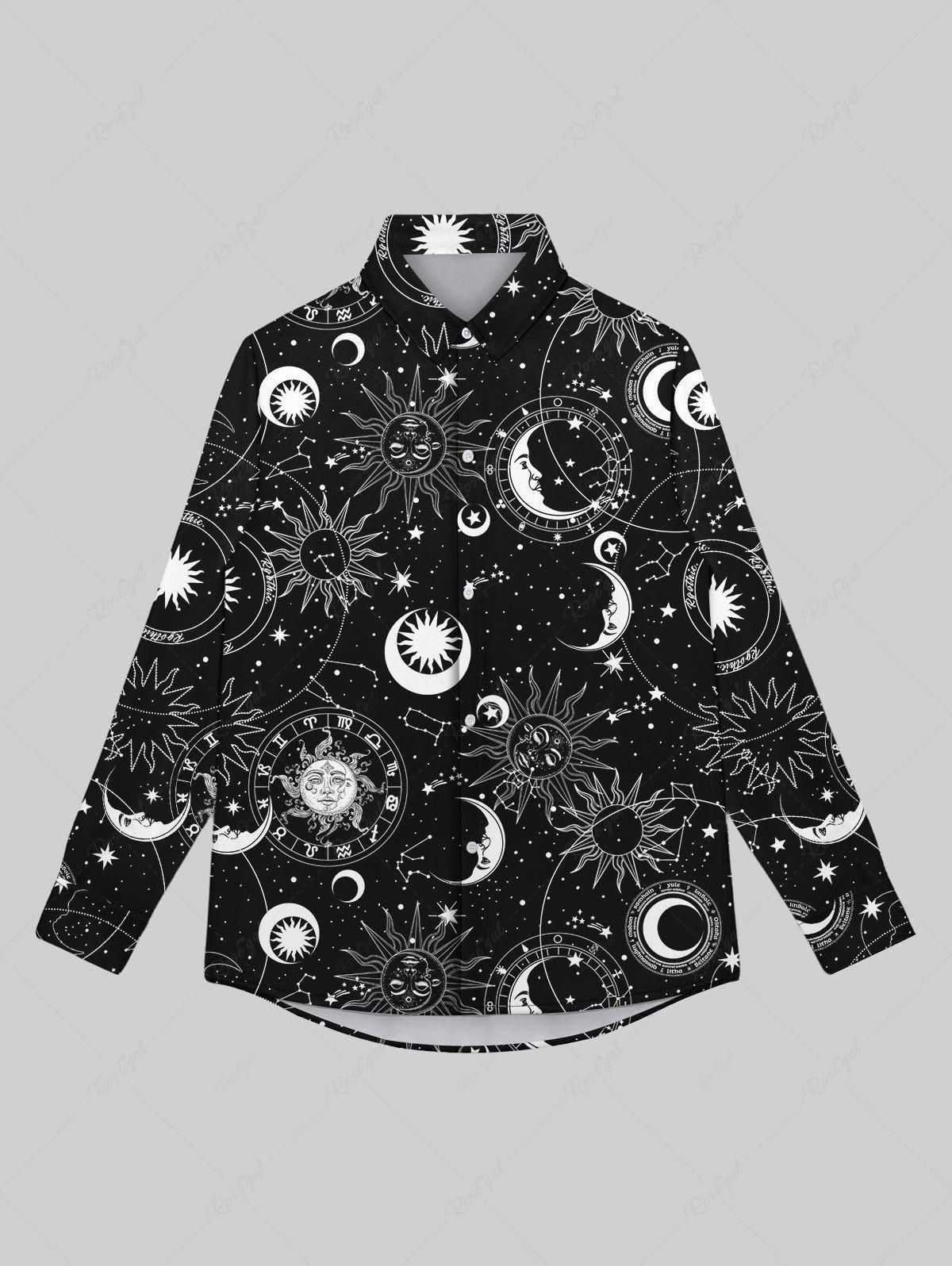 Gothic Galaxy Sun Moon Star Print Button Down Shirt For Men - 8xl