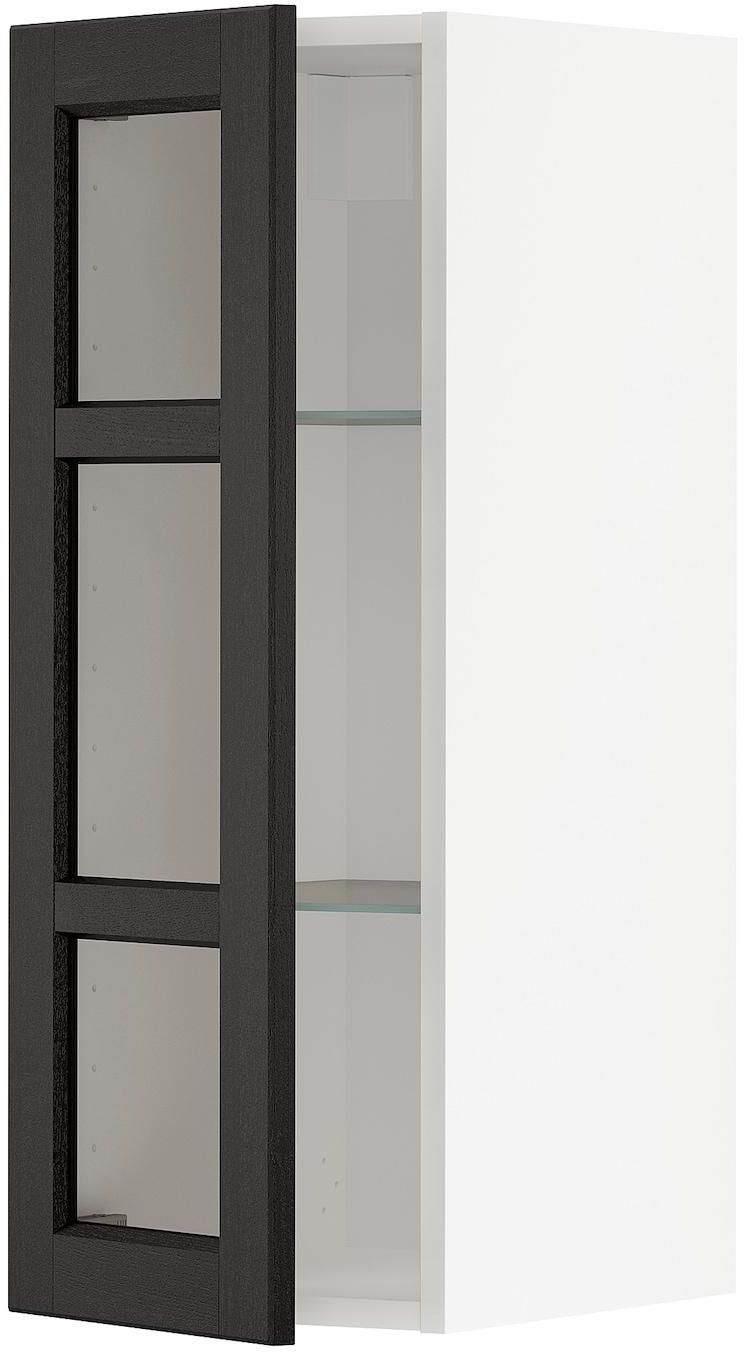 METOD Wall cabinet w shelves/glass door - black/Lerhyttan black stained 30x80 cm