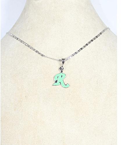 Magdy Mosaad Jewelry Radium plated Brass Necklace With Letter “R” - Silver & Green