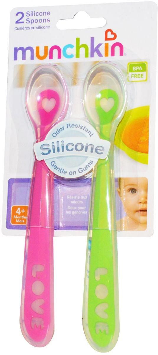 2 ملعقة سيليكون للرضع من عمر 4 شهور Munchkin Silicone Spoons 4  Months 2 Pack