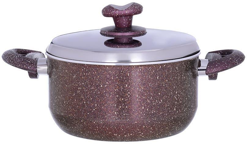 Get Nouval Granite Pot with Stainless Steel Lid, 20 cm - Brown with best offers | Raneen.com