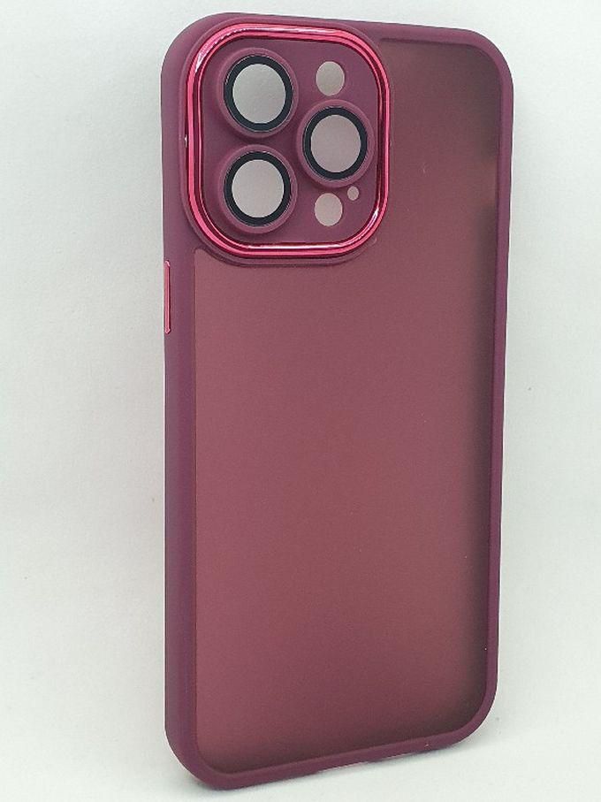 جراب بحماية كاملة وحماية زجاجية لعدسات الكاميرا لهاتف ايفون 14 برو - احمر غامق IPhone 14 Pro (6.1 Inch)