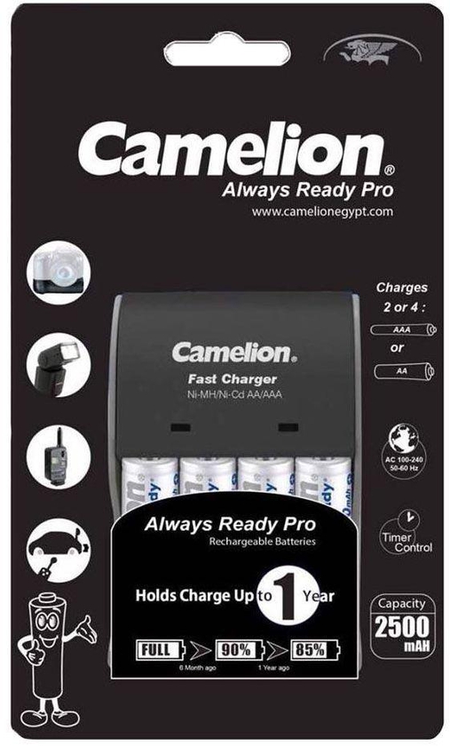 Camelion Fast Charger With 4 Rechargeable 2500 m.A.h Batteries
