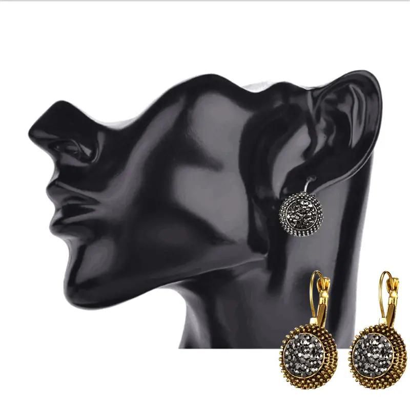 Fashion Women Vintage Gemstone Charms Earrings Clip Round Stud Earrings for Girls Jewelry
