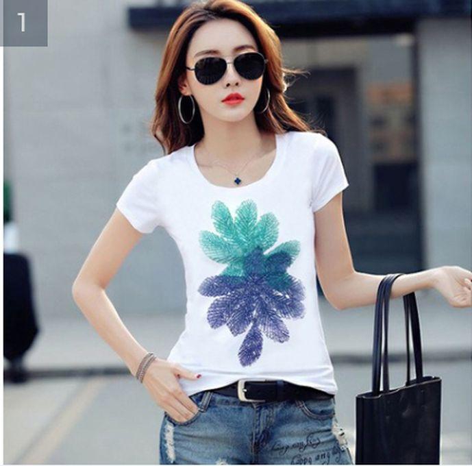 Women's Casual T-shirt Leaf Design