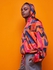 Zoya Brave Satin Hoodie - Orange Abstract Print