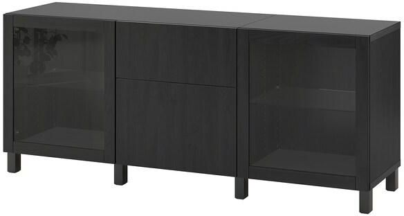 Storage combination with drawers, black-brown Lappviken/Sindvik/Stubbarp black-brown clear glass