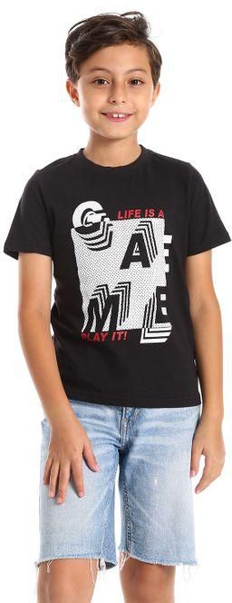 PIAZA ITALIA Boys " Life Is A Game " Printing T-shirt- Black