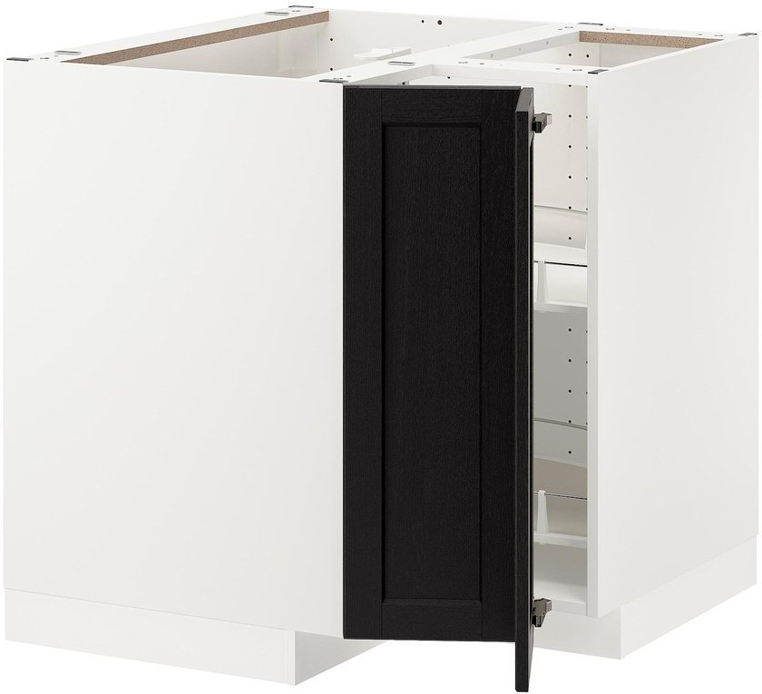 METOD Corner base cabinet with carousel - white/Lerhyttan black stained 88x88 cm
