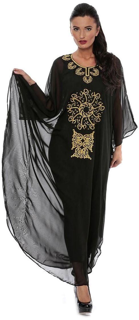 Zmurud Eid Embroidery Chiffon Jalabiya for Women - Free Size, Black