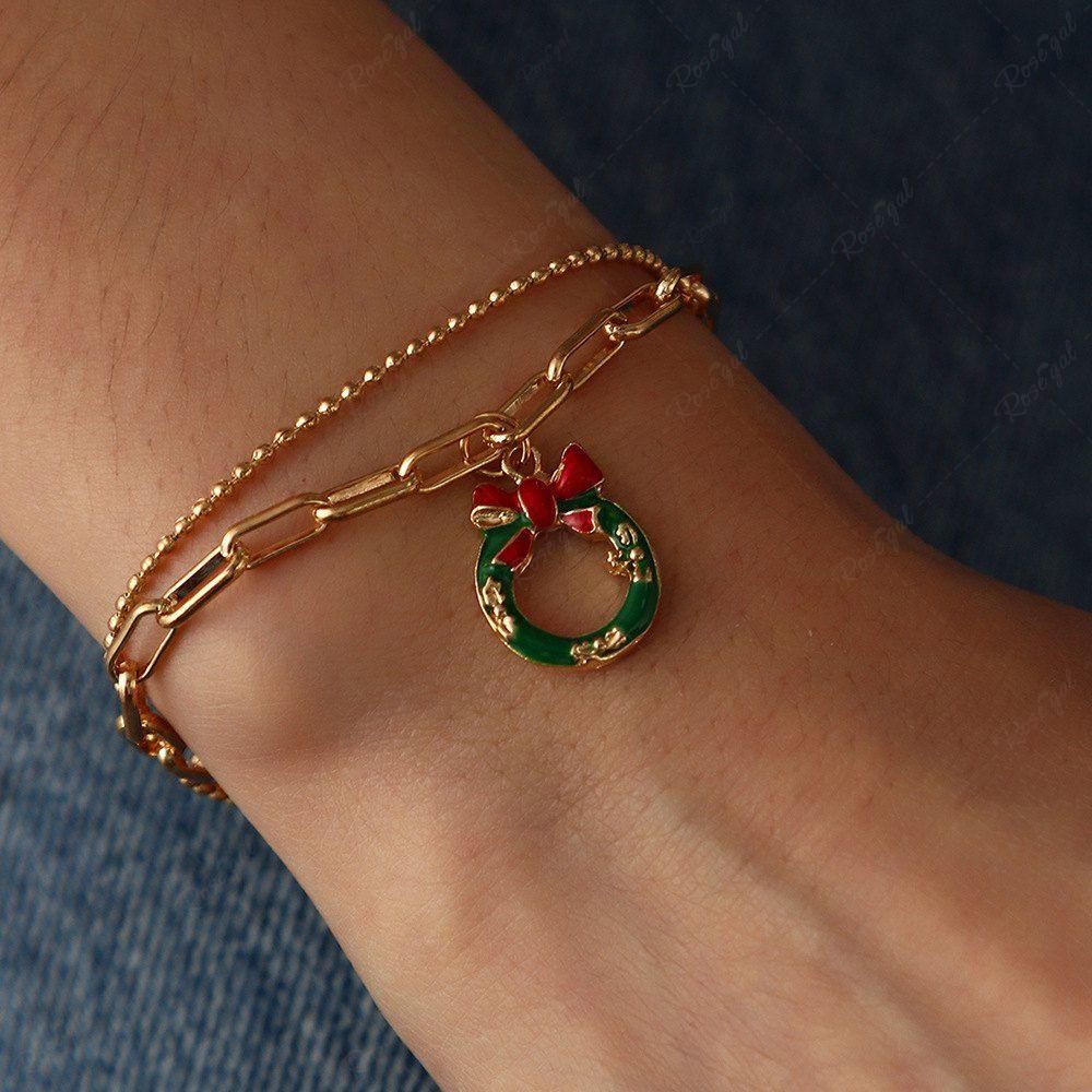 Christmas Wreath Layered Charm Bracelet
