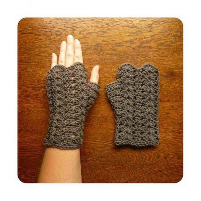 Handmade Crochet Gloves Brown Colour