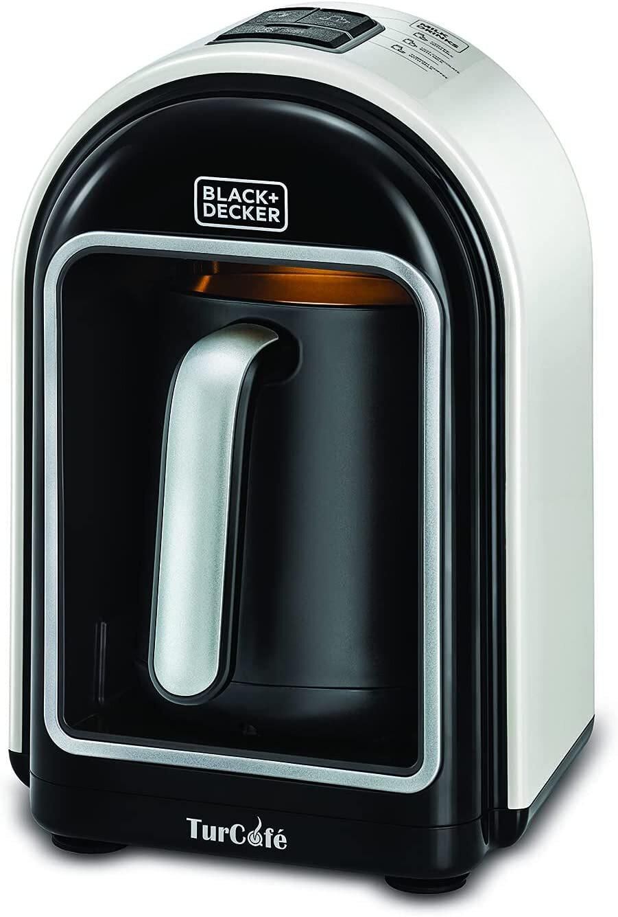 Black &amp; Decker Automatic Multipurpose Turkish Coffee Maker Milk Warmer Hot Chocolate Maker 735W 300ml White/Black TCM730-B5 2 Years Warranty