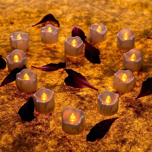12 Pcs/Lot Led Yellow Flicker Drop Tear Candle Tealight Electronic Flameless Can 