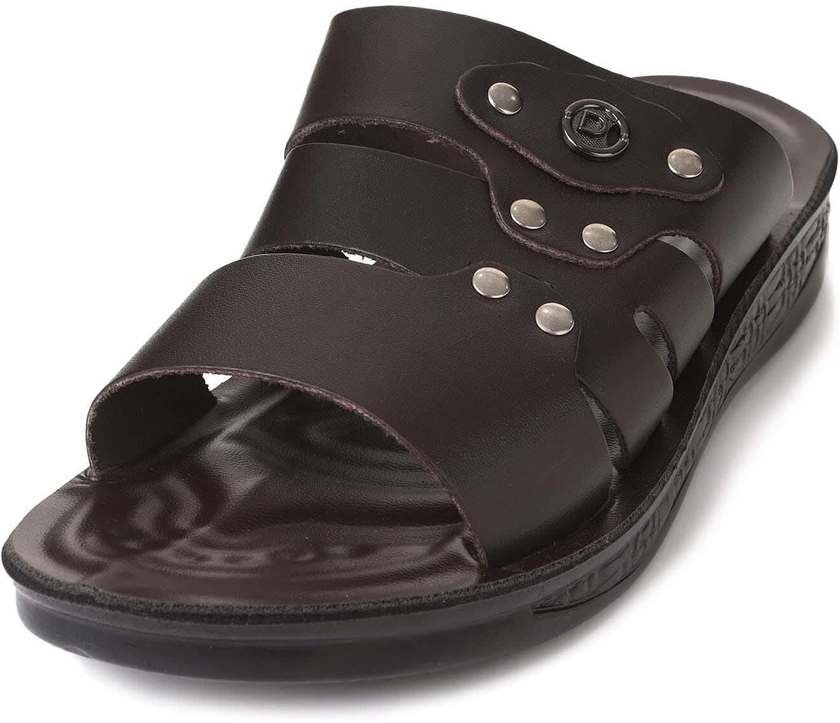 Get SYR Leather Slide Slippers for Men, 42 EU - Dark Brown with best offers | Raneen.com