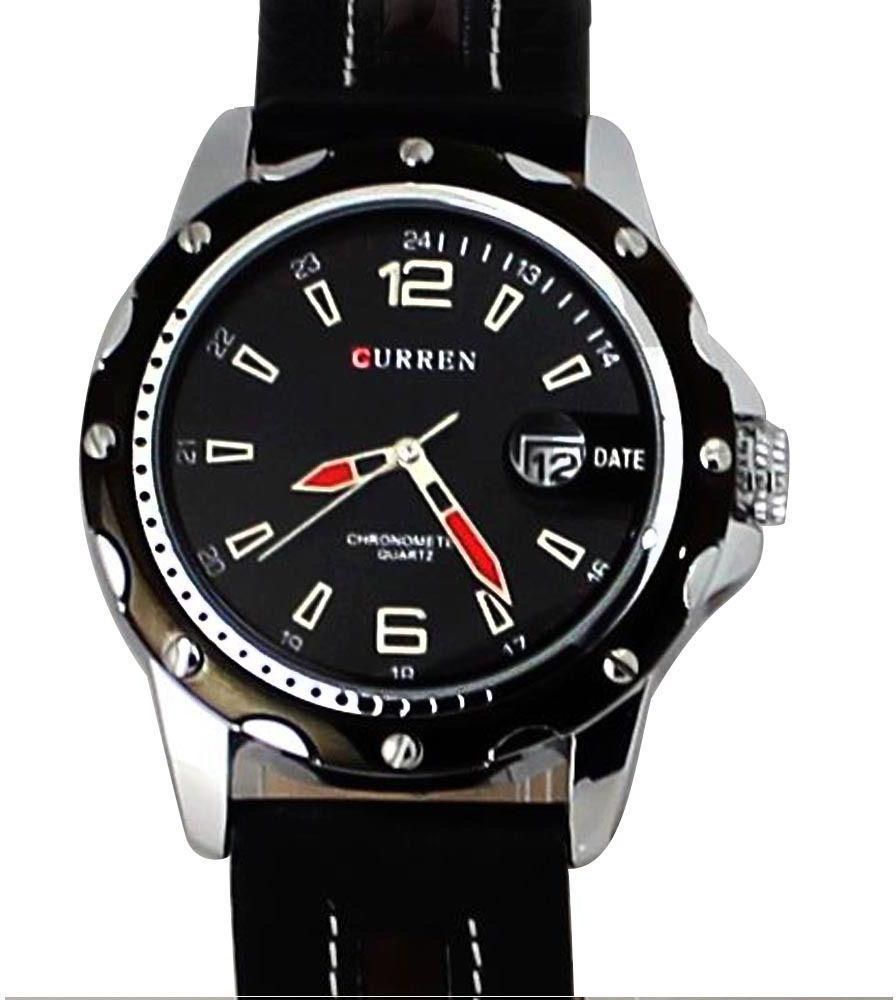 Curren Dial Clock Hours Hand Date Black Brown Leather Men Wrist Watch