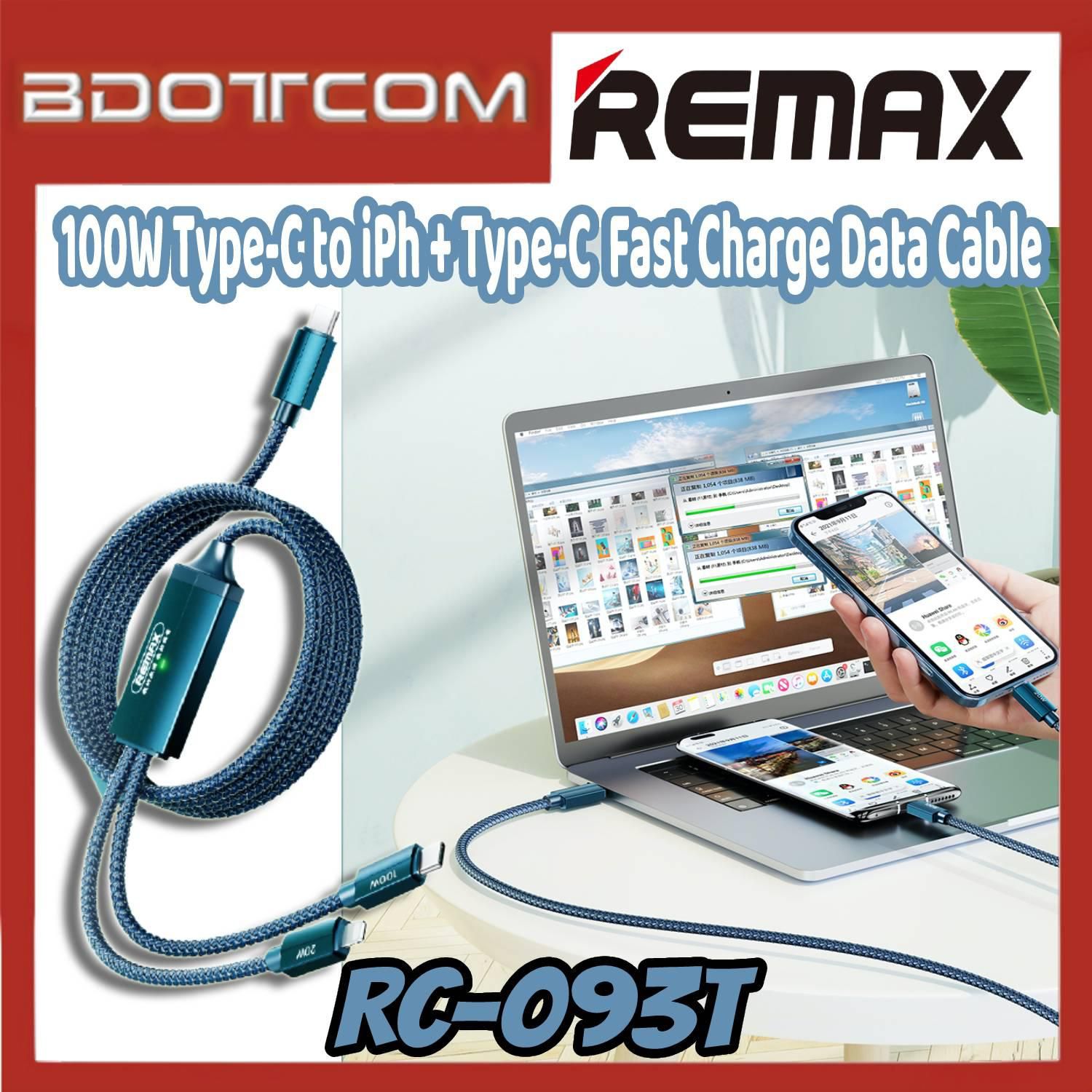 Remax RC-093T Kerolla Series 2 in 1 100W Type-C to iPh + Type-C Data Cable