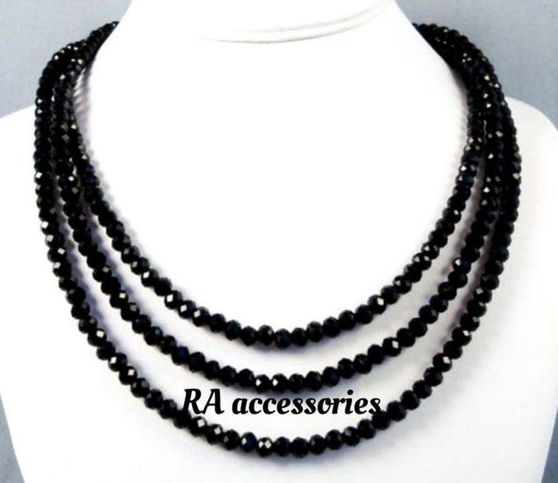 RA accessories Handmade Women Necklace 3 Layers Black Beads