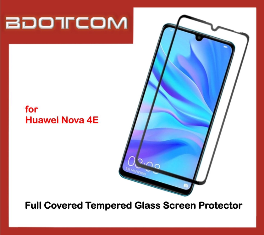Bdotcom Full Covered Tempered Glass Screen Protector for Huawei Nova 4E (Black)