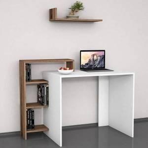 Modern desk with shelves, White & wood - OF9