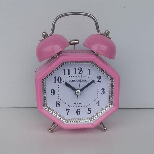 Clockamania OCTAGON Bell Alarm Clock - Pink