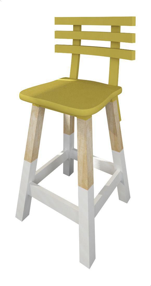 كرسي بار خشب من مومينتم، 80 سم - ابيض واصفر