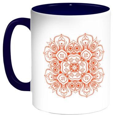 Rose Printed Coffee Mug Blue/White/Orange 11ounce